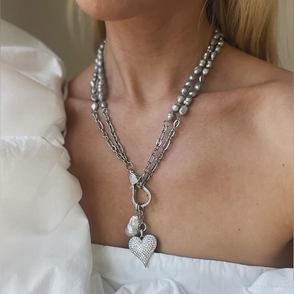 Pearl grey necklace Pearl beaded necklace baroque pearl necklace